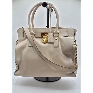 Michael Kors Hamilton -Vanilla Leather Satchel Bag With Gold Lock and Key